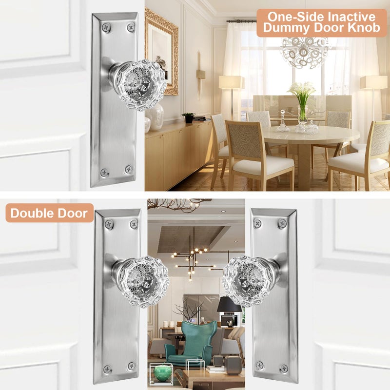 newliplace 2 Pack Matte Black Single Sided Crystal Dummy Door Knobs Interior, Vintage Glass Dummy Door Knobs with Long Plate - Image 2